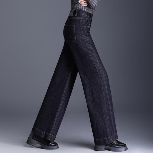 QYM  9570-Y丹宁色阔腿牛仔裤高腰宽松休闲垂感宽松直筒裤 商品图2