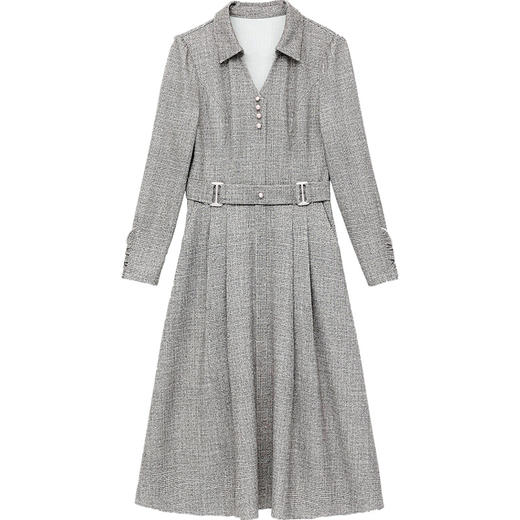 QYM 25CXB06衬衫领连衣裙高腰长袖中长款时尚A字裙 商品图4