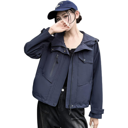 QYM 5906-Y时尚连帽短款外套气质拼接宽松休闲上衣 商品图4