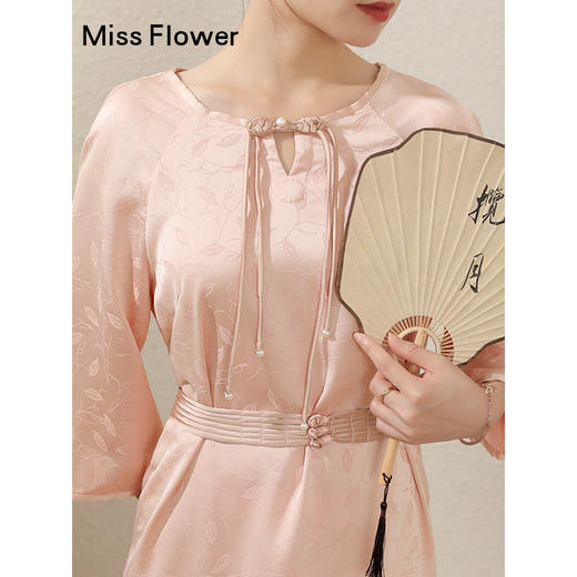 桔色新中式国风法式连衣裙女春季新款长裙收腰a字裙子 商品图2