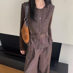 财阀松弛感‼️【老钱风马甲套装】短款收腰马甲+垂坠阔腿裤 一套穿两季 | 送腰带