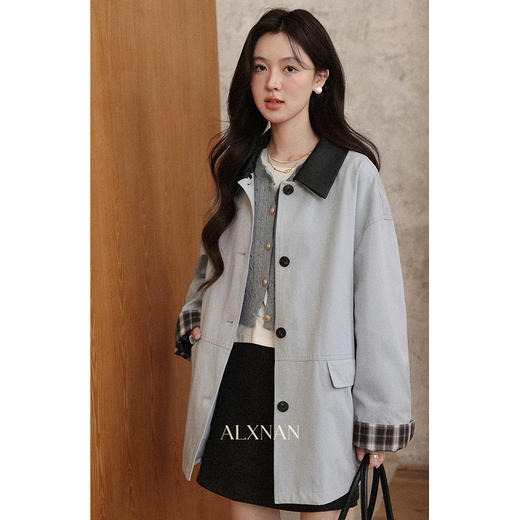 鹿向南「几行诗笺」早秋高级感撞色中长款风衣女秋季宽松休闲外套L57316 商品图0