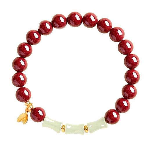 六鑫珠宝 和田玉竹节朱砂手串 颗颗饱满 商品图7