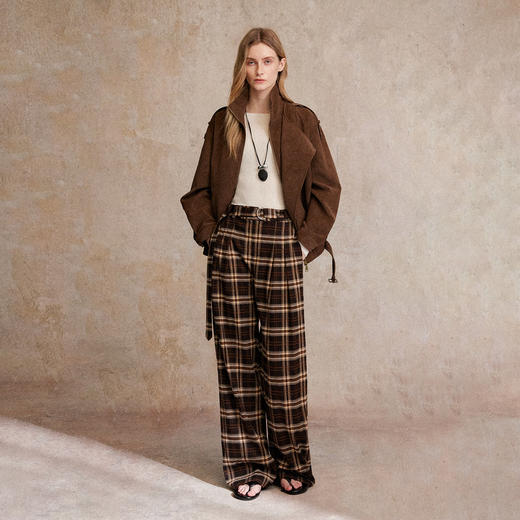 C+IMPRESS/西嘉 时髦格纹磨毛长裤复古老钱英伦学院风直筒休闲裤 商品图2