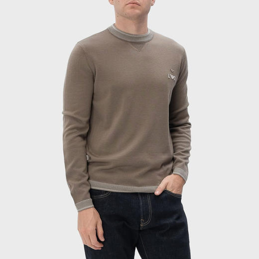 EMPORIO ARMANI 阿玛尼 男士 EA 徽标刺绣羊毛圆领长袖针织衫 驼色 EM003387 AF14697 U6189 商品图0