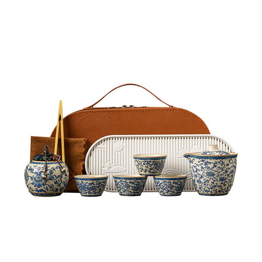 【汝窑缠枝莲旅行茶具】陶瓷快客杯 便携式户外旅行露营高档礼品 国庆出游 商品图4