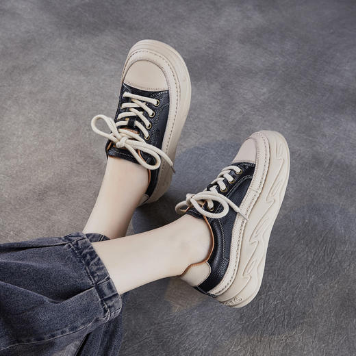 真皮厚底增高面包鞋，透气舒适板鞋系带休闲运动小白鞋ZM258612 商品图2