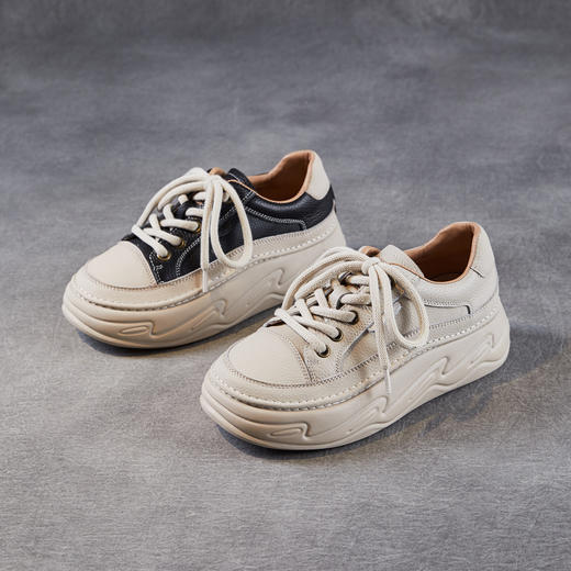 真皮厚底增高面包鞋，透气舒适板鞋系带休闲运动小白鞋ZM258612 商品图3