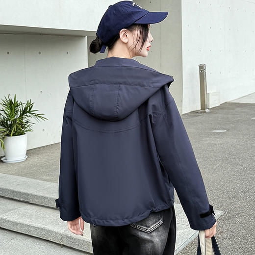 QYM 5906-Y时尚连帽短款外套气质拼接宽松休闲上衣 商品图3
