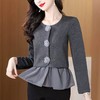 假两件灰色长袖短款外套女2025新款秋季收腰裙摆上衣显瘦漂亮小衫 商品缩略图0