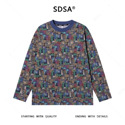 T4781SDSA男士秋冬新款痞帅男装抽象不规则色块圆领长袖T恤宽松网红款 商品图1
