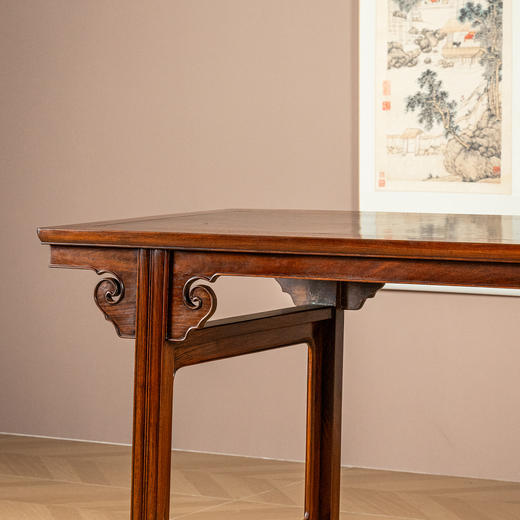 清	黄花梨镶瘿木夹头榫如意云纹画案 商品图3