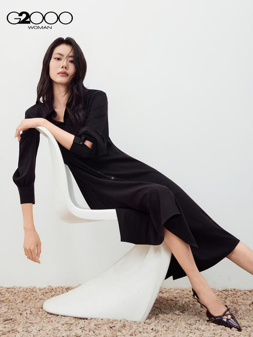 G2000【舒适弹性/商场新款】女装FW25垂坠感收腰显瘦长袖连衣裙56232096 商品图0