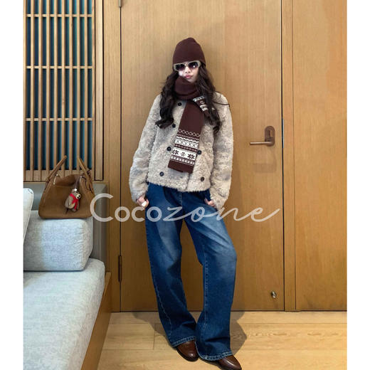 刘一一“兰亭序”100羊皮革双排扣皮草 CD2A2065 商品图0