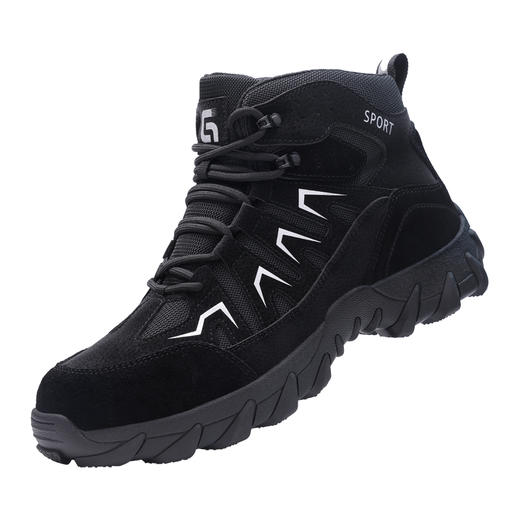 劳保鞋男防砸防刺高帮四季款黑色橡胶底钢包头耐磨防滑 商品图6