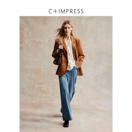 西嘉复古宽肩廓形麂皮绒老钱静奢可露丽风西装外套百搭简约短裙裤WT2503026 商品图3