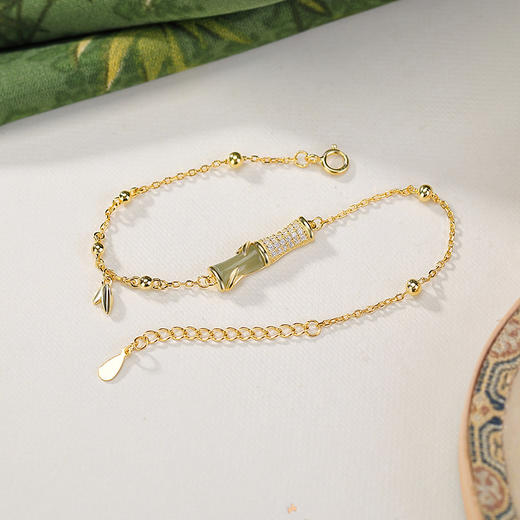 S925纯银镀金天然和田玉，青玉手链新中式竹节CW-SL11823 商品图1