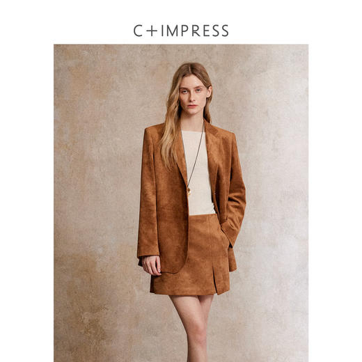 西嘉复古宽肩廓形麂皮绒老钱静奢可露丽风西装外套百搭简约短裙裤WT2503026 商品图1