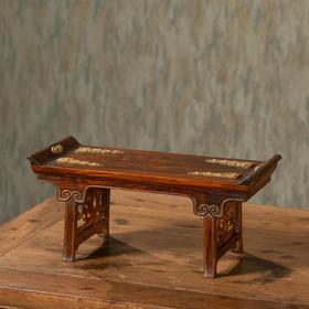 清	黄花梨嵌玉云纹案中案摆件