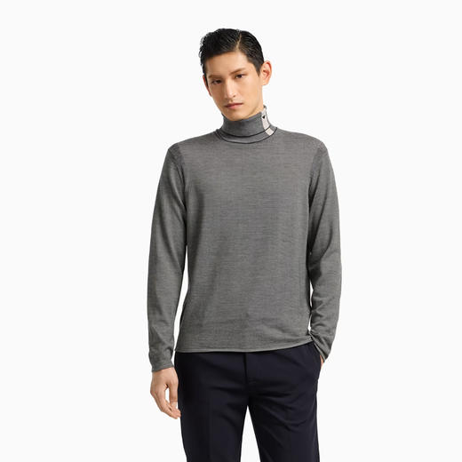 EMPORIO ARMANI 阿玛尼 男士条纹刺绣提花纯羊毛高领套头针织衫 蓝色 EM002025 AF14195 FB067 商品图1