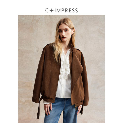 C+IMPRESS/西嘉仿麂皮绒夹克立领工装风短外套女士2025年秋季新款 商品图1