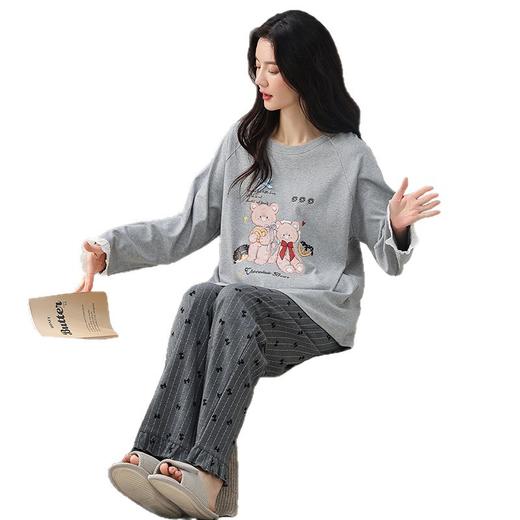 春秋全棉长袖睡衣 甜美可爱长袖休闲圆领家居服套装 商品图4