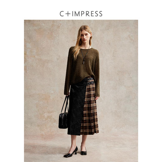 C+IMPRESS/西嘉 熠熠星光 复古绞花亮片桑蚕丝羊绒圆领针织毛衣女 商品图3