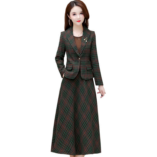 QYM 25CXYZX27时尚套装格纹小西装中长裙气质显瘦两件套 商品图4