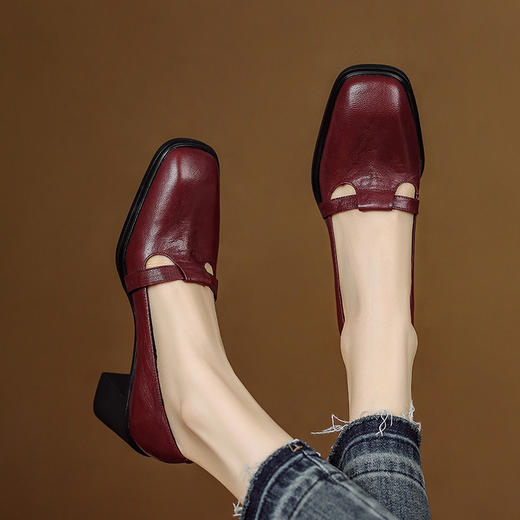 【预售5天】法式复古浅口单鞋女百搭粗跟厚底浅口中跟高跟鞋女AA&Z826 商品图2