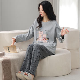 春秋全棉长袖睡衣 甜美可爱长袖休闲圆领家居服套装