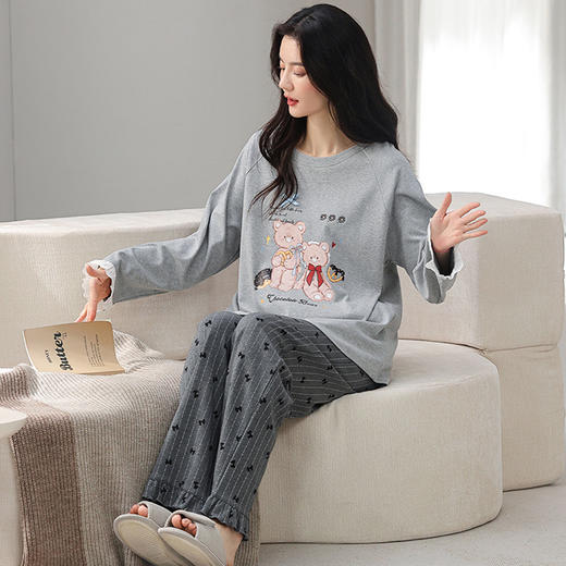 春秋全棉长袖睡衣 甜美可爱长袖休闲圆领家居服套装 商品图0