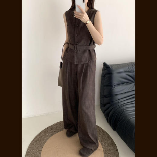 财阀松弛感‼️【老钱风马甲套装】短款收腰马甲+垂坠阔腿裤 一套穿两季 | 送腰带 商品图4