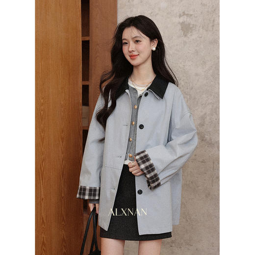 鹿向南「几行诗笺」早秋高级感撞色中长款风衣女秋季宽松休闲外套L57316 商品图1