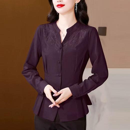 时尚高端刺绣长袖衬衫女士秋装新款收腰气质显瘦衬衣修身洋气上衣 商品图0
