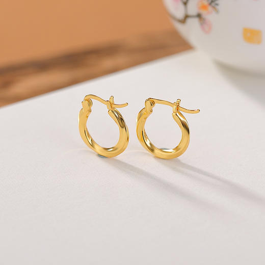 S925纯银镀金莫比乌斯，简约时尚中古风复古耳环CW-EJ00677 商品图2