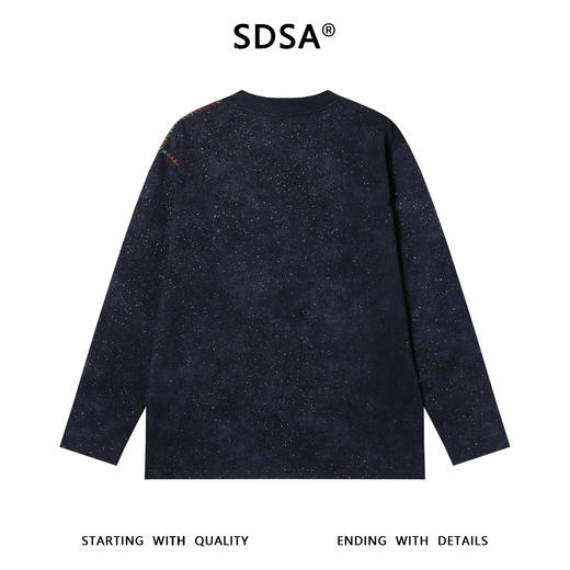 T4811SDSA男士秋冬新款痞帅男装设计师彩色缝线满天星圆领长袖T恤百搭 商品图5