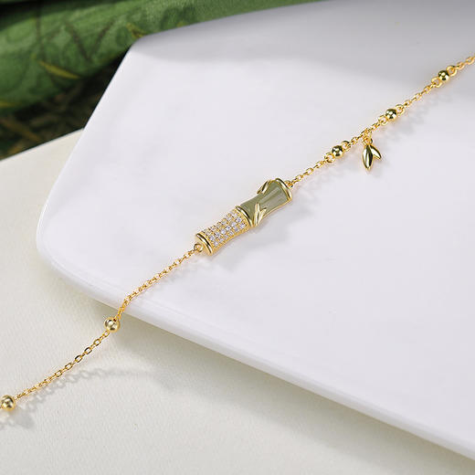 S925纯银镀金天然和田玉，青玉手链新中式竹节CW-SL11823 商品图2