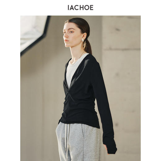 棉仓3621501022-拉链v领长袖T恤 商品图3