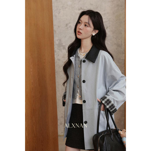 鹿向南「几行诗笺」早秋高级感撞色中长款风衣女秋季宽松休闲外套L57316 商品图2