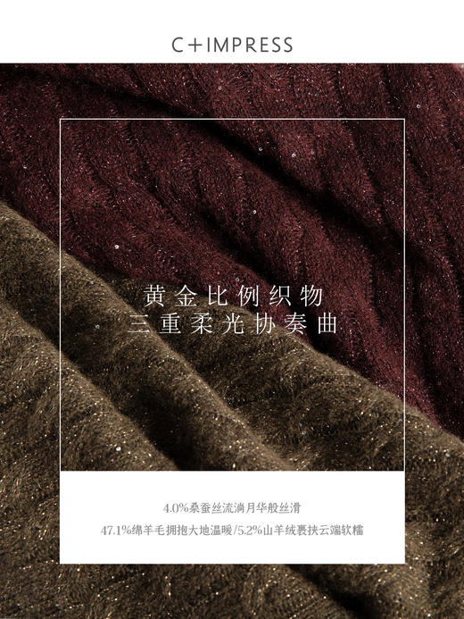 C+IMPRESS/西嘉 熠熠星光 复古绞花亮片桑蚕丝羊绒圆领针织毛衣女 商品图4