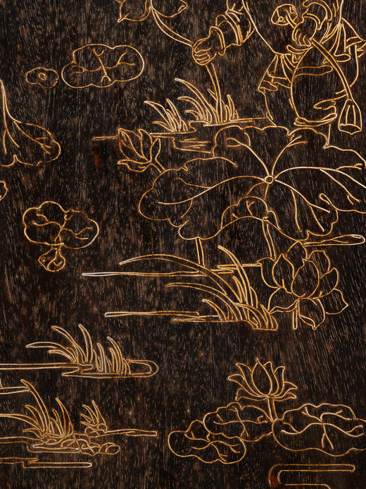 清	紫檀嵌银丝童子采莲插屏 商品图3