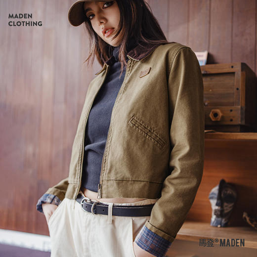马登星际穿越同款改良底特律夹克美式复古翻领工装帆布外套春秋女 商品图0