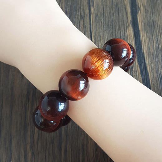 【天然正品】天然细腻约17-18MM木变石配极品发晶猫眼单珠手串17-18MM（皆取最大值）男性现售价：1480特价！040825TJ04 商品图6