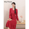 红色复古纯棉重工连衣裙女春季新款气质收腰显瘦长裙子 商品缩略图1