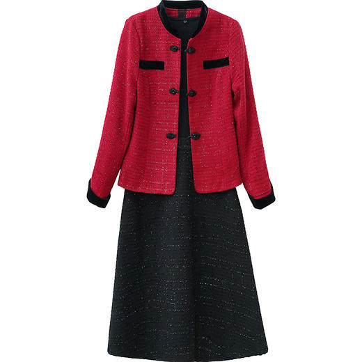 QYM 25CQD2506小香短款风外套两件套中长款A字裙套装 商品图4