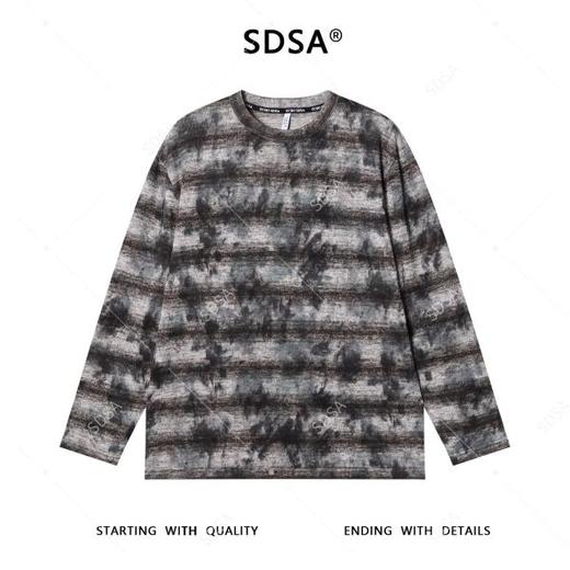 T4731SDSA男士秋冬新款痞帅男装潮牌扎染条纹圆领长袖T恤休闲舒适上衣 商品图1
