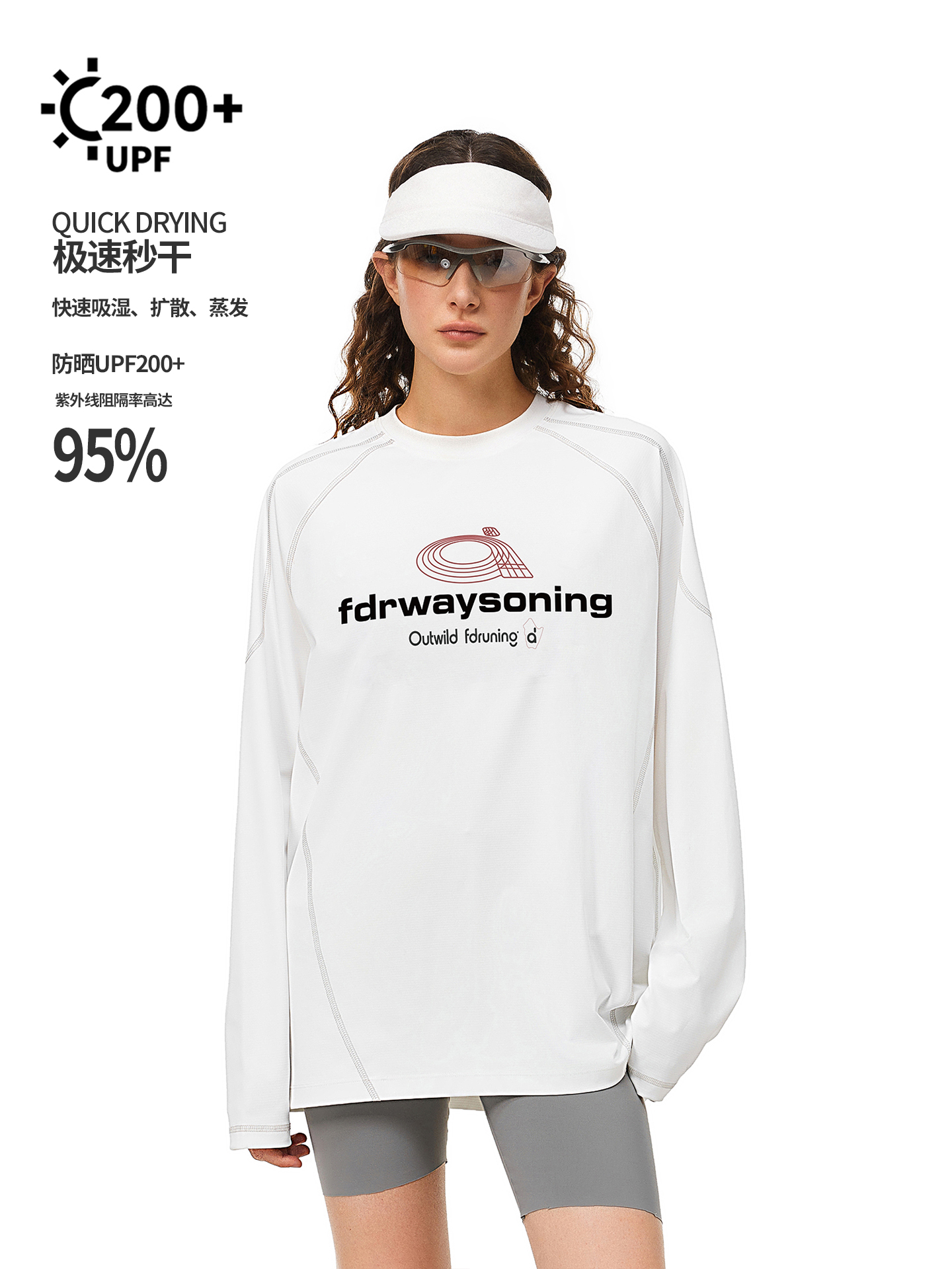 【178元任选3件】FDR官方店 字母跑道印花长袖T恤男女秋季宽松圆领情侣装运动上衣