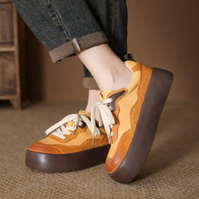 FR 85082真皮韩版潮流休闲拼色高帮鞋系带厚底单鞋