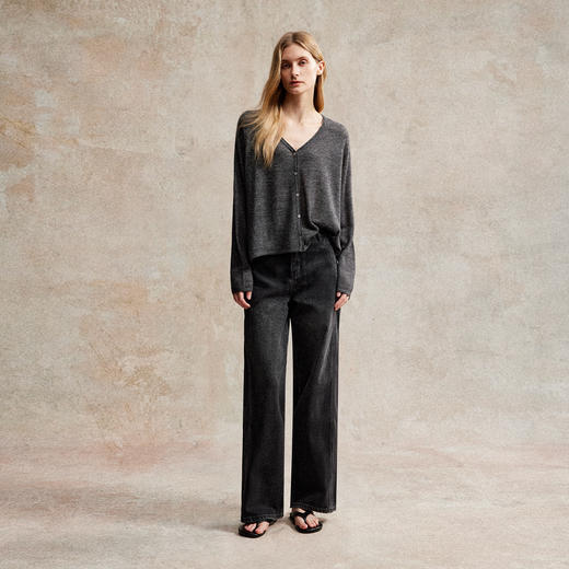 C+IMPRESS/西嘉知性学术风桑蚕丝羊绒针织开衫V领宽松设计感毛衣 商品图2