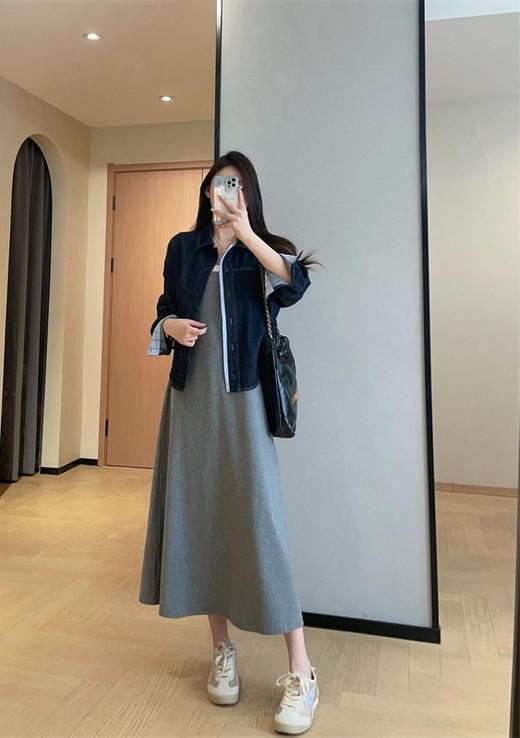 小众原单拼接格纹天丝翻领牛仔外套女 商品图14